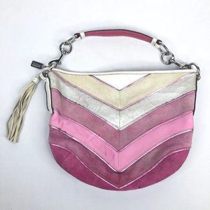 Coach Pink Chevron Suede Hobo Bag